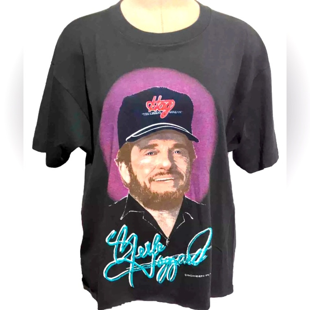 Merle Haggard Vintage 1990 Legend Continues Tour Women’s Large T-Shirt Crop Top